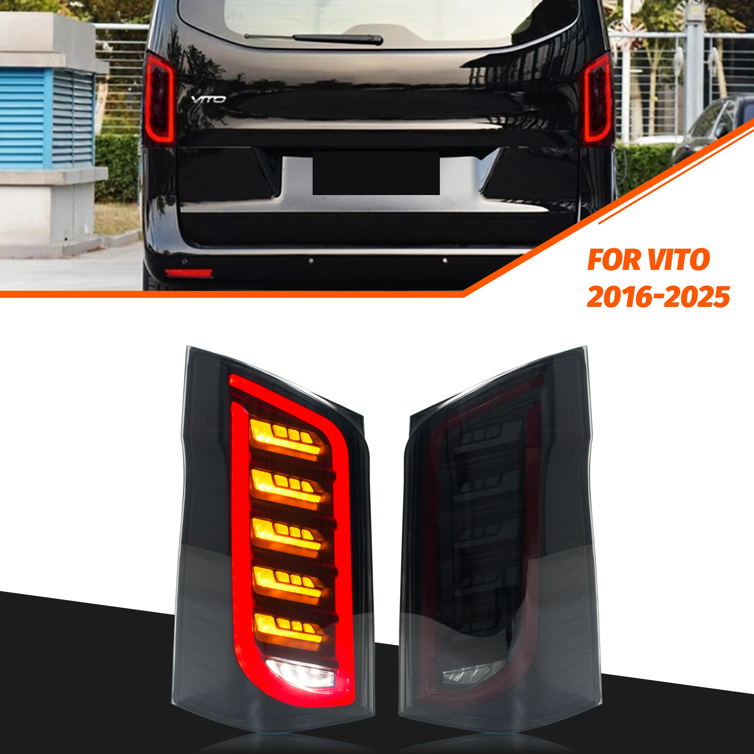 LED Tail Lights for Mercedes Benz Vito Metris 2016-2023 Dynamic Animation Sequential Turn Signal Black Rear Lamps Assembly