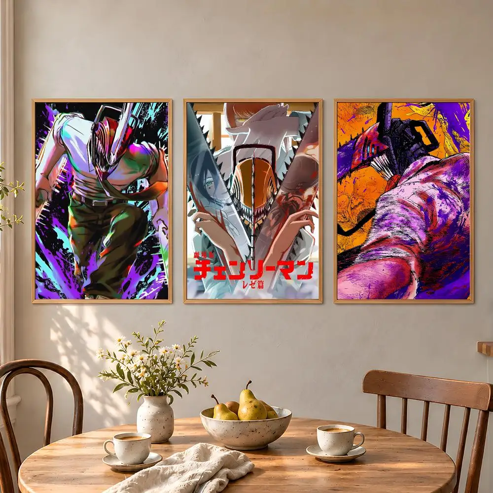 Pochita Anime Denji Hybrid Chainsaw Man Poster Aesthetic Wall Art Poster HD Waterproof PP Self Adhesive Bedroom Dorm Room Decor