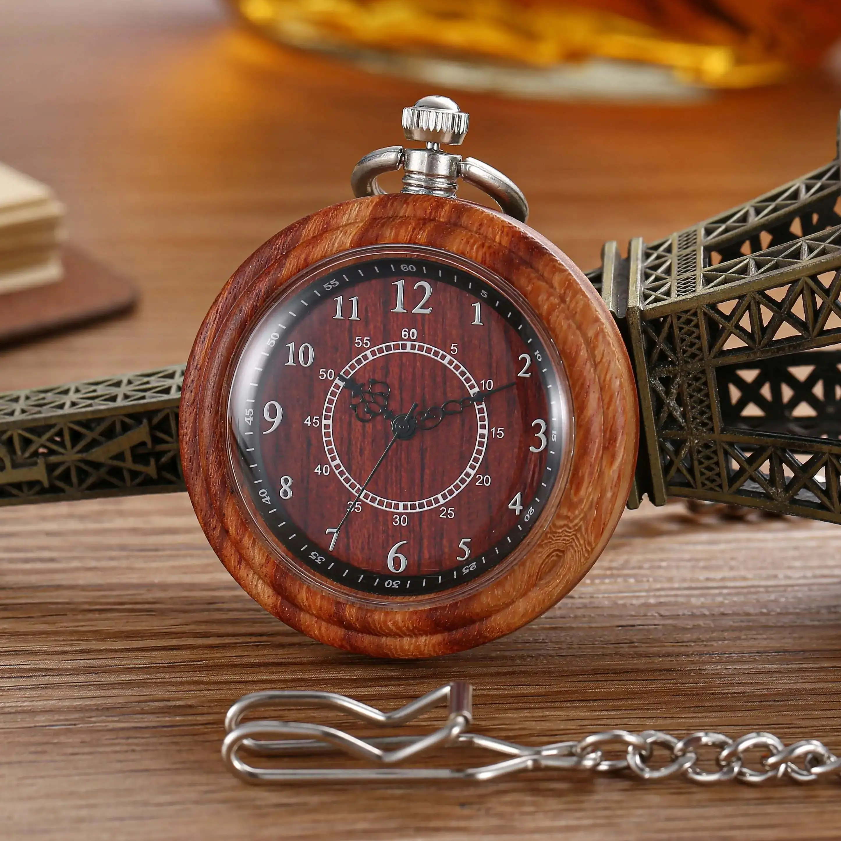 Vintage Pure Natural Wooden Handicraft Pocket Watch Gift Quartz Sports Men's Women's Models With Chain Pocket Watches