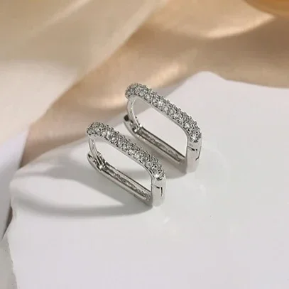 

Real 925 Sterling Silver Sparkling Zircon Square Exquisite Hoop Earrings for Women Trendy Fine Jewelry Light Luxury Accessories