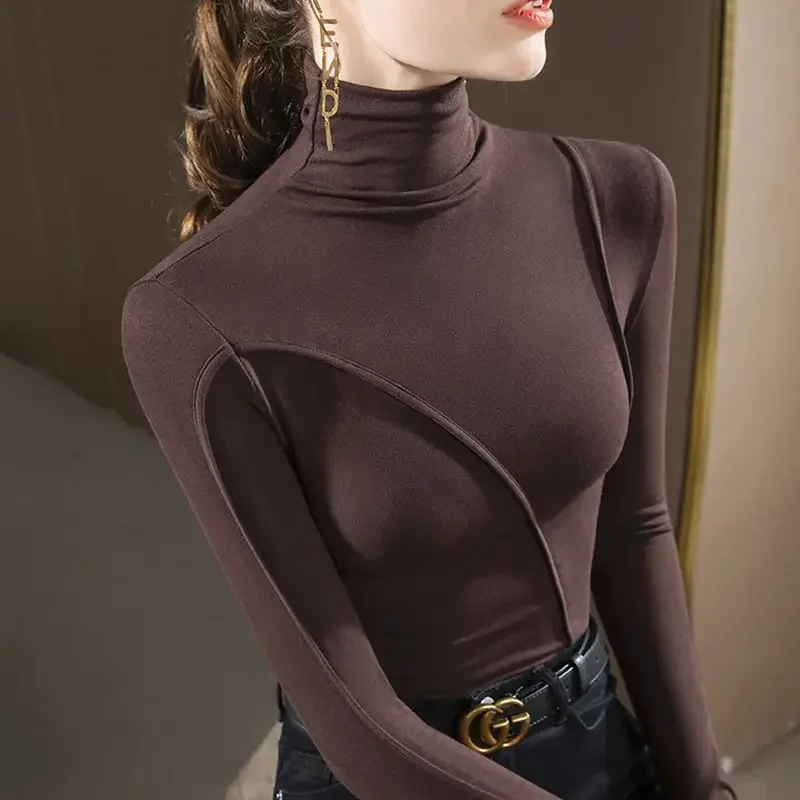 

Female Commute Solid Color Simplicity Turtleneck T-shirt Fashion Spring Autumn Women's Clothing All-match Slim Long Sleeve Tops