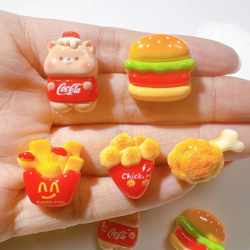 10 Uds Mini Kawaii lindo hamburguesa falsa cabujones con parte posterior plana álbum de recortes Diy accesorios de horquilla para fiesta artesanía de decoración del hogar