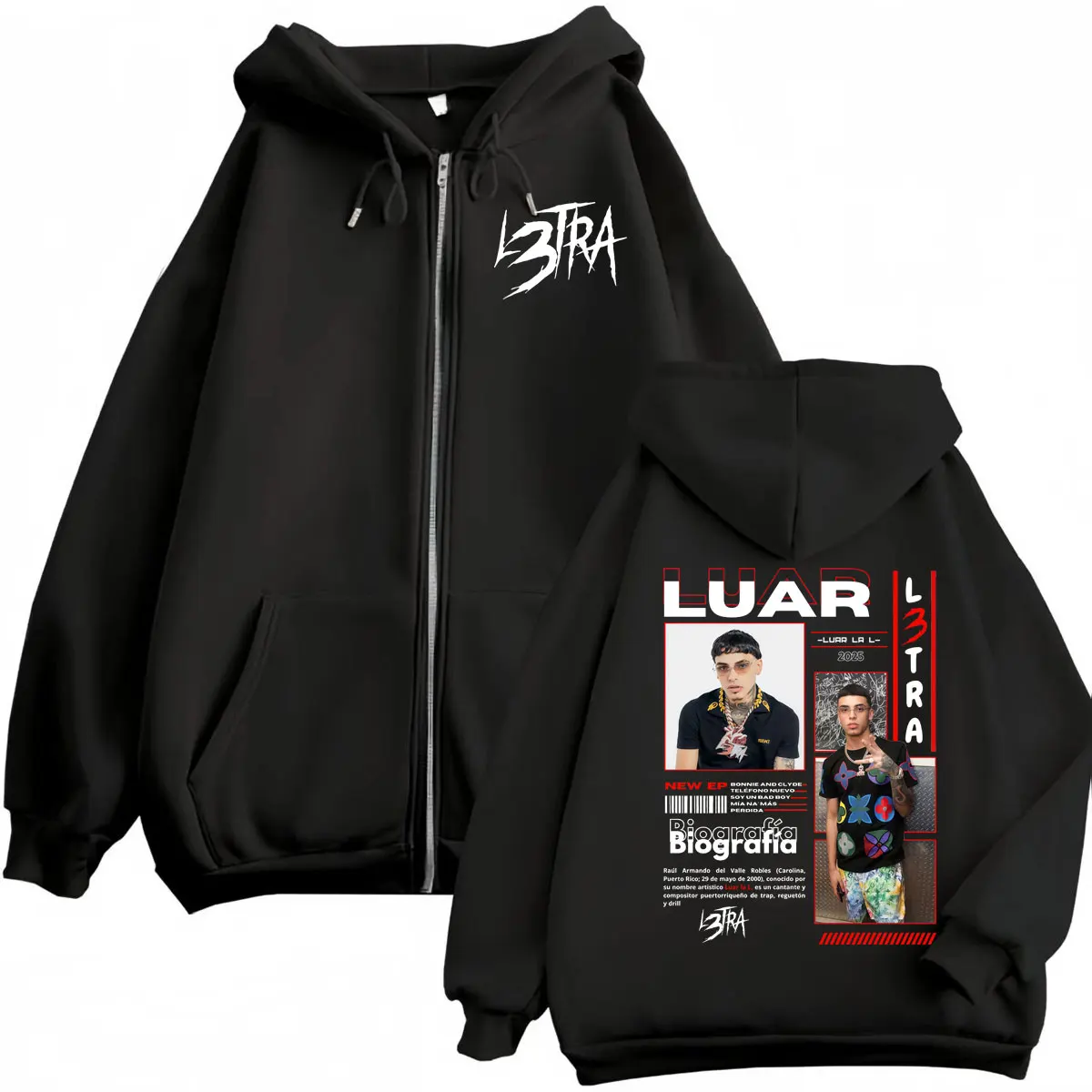 

Rapper Luar La L Merch Zipper Hoodies Men's Women's Hip Hop Fashion Zip Up Sweatshirts High Quality Fleece Oversized Pullovers