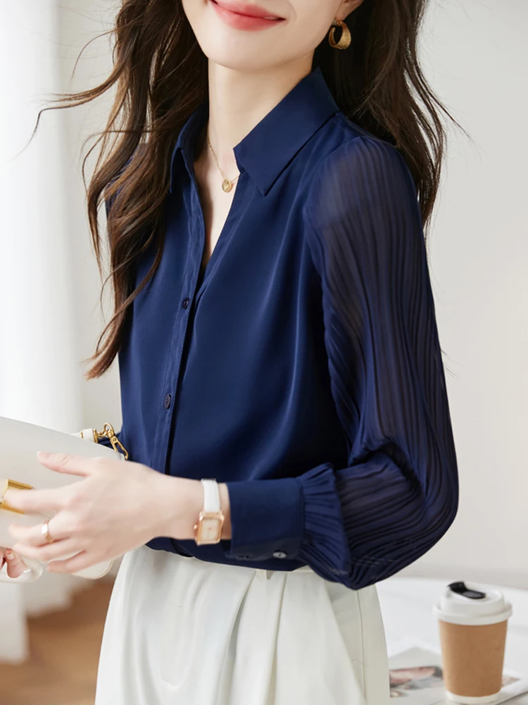 Women\'s Chic Folds Long Sleeve Shirts Elegant French Style OL Office Formal Tops New Fashion Casual Women Blouses 2024 Spring