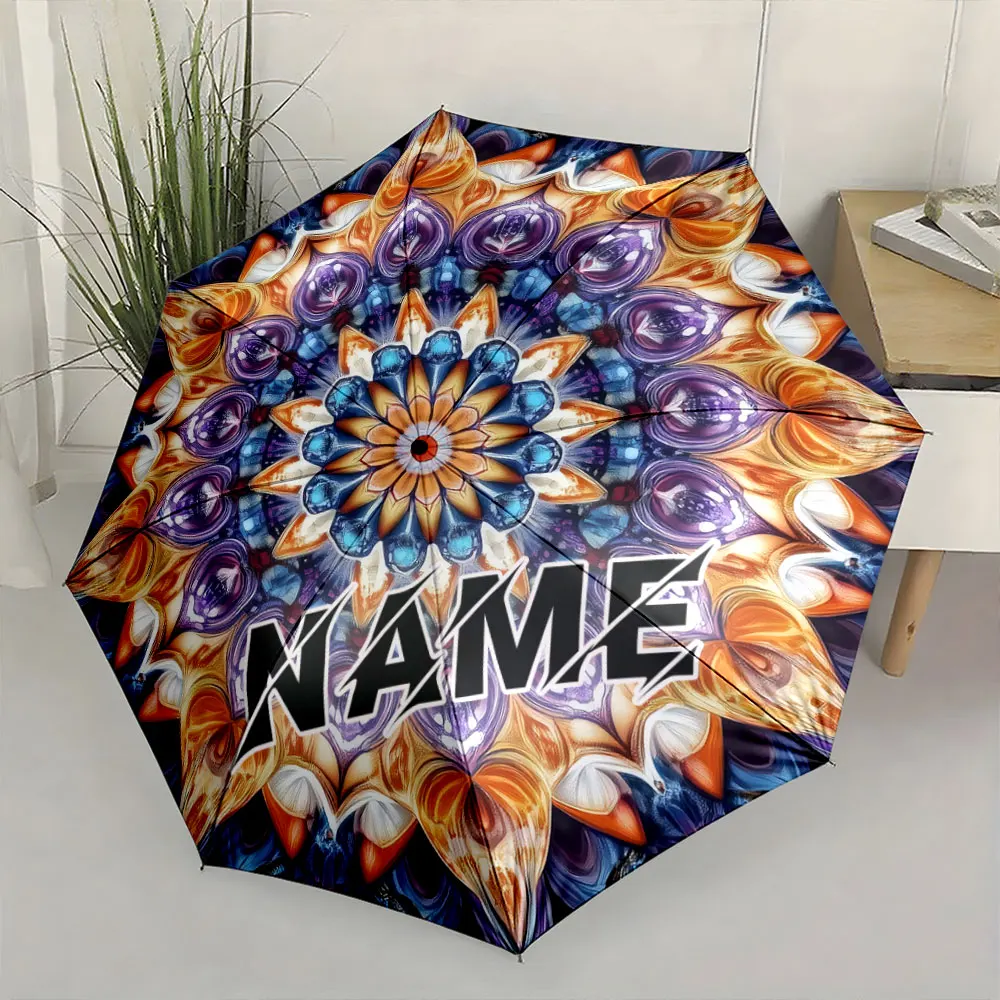 Custom Name Umbrella, Colorful Kaleidoscope Design Umbrella with Bold Text Folding Umbrella for Sunny and Rainy,Gift