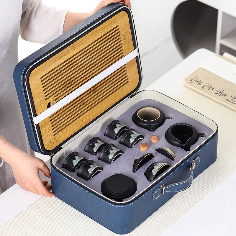 

Чайник Чайные чашки Наборы 11 шт. Бамбуковый поднос для чая Японский/путешественный керамический чайный сервиз с ручной росписью в подарочной коробке с подносом и коробкой для хранения