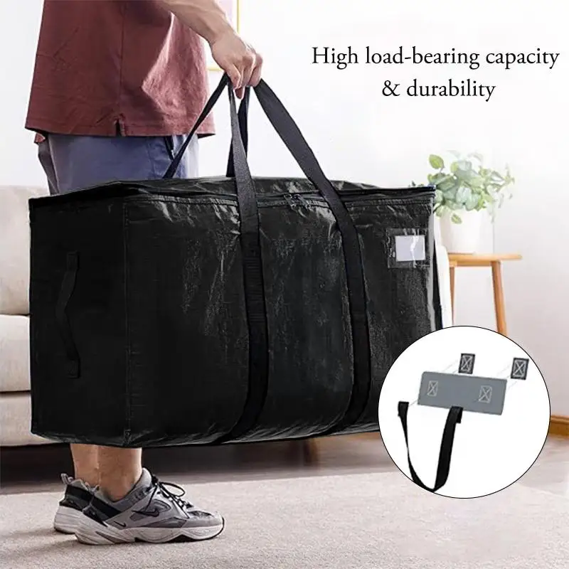 6Pcs Extra Large Heavy Duty Storage Bags Black Moving Tote Bags with U-Shaped Handles Visible Labels Durable Travel Organizer Closet Home Organization Luggage Bag Foldable Space Saver College Dorm Essentials