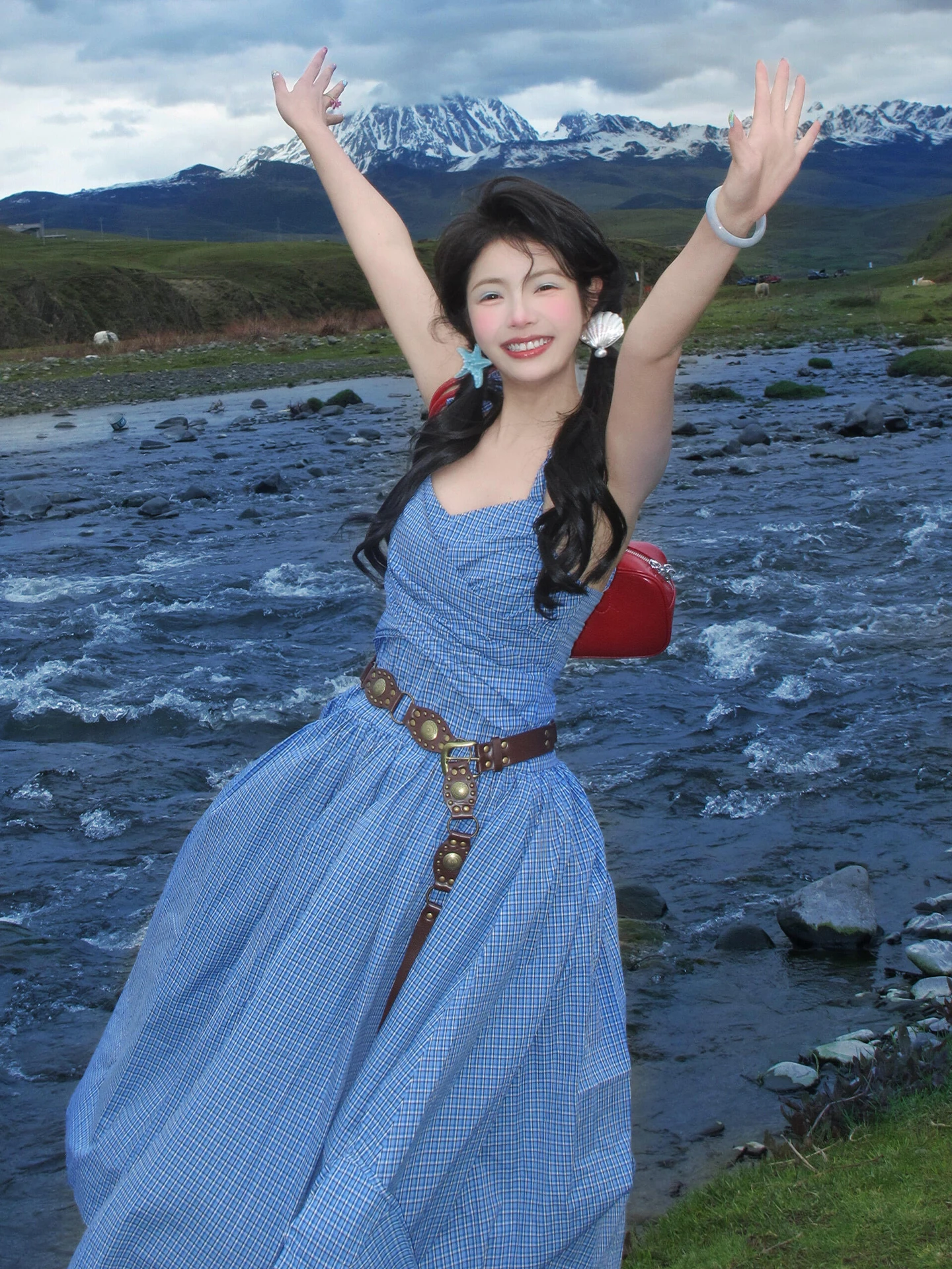 

Синий летний длинный топ-жилет с бретельками для женщин, пляжный, для отпуска, с цветочным принтом, милый, А-силуэт, юбка