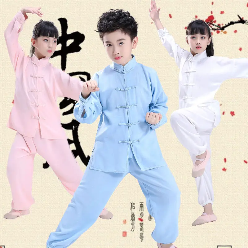 2024 kids wushu training clothes chinese ethnic solid color martial arts performance clothing tai chi creative kungfu uniform