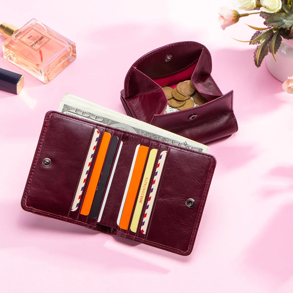 CONTACT'S Women Wallets Card Holder Money Clip Women's Card Wallet Luxury Designer High Quality Female Mini Coin Purse