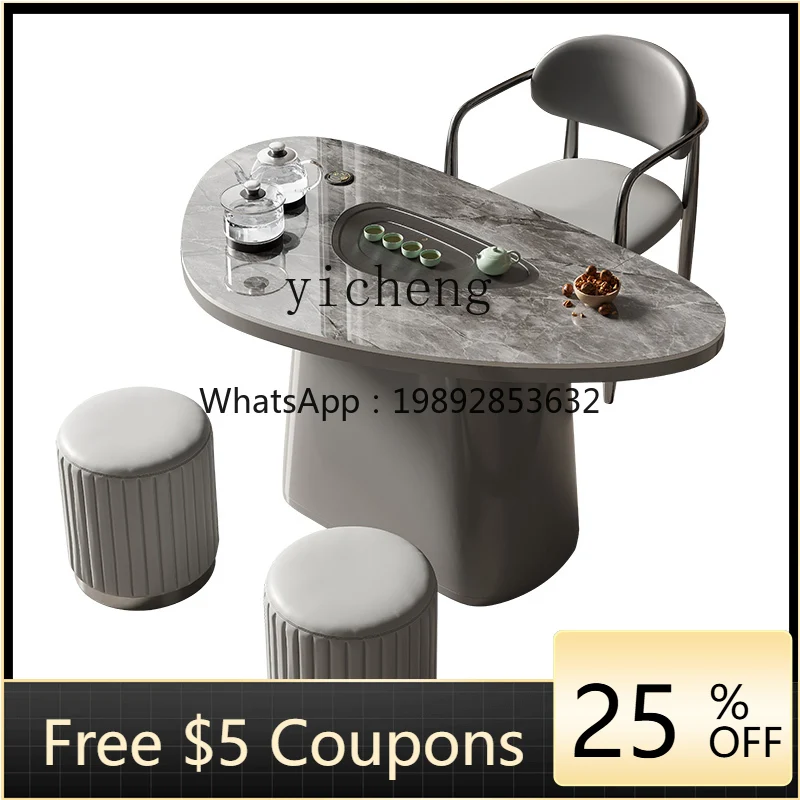 

ZZ XL Light Luxury Balcony Table-Chair Set Kettle Integrated Stone Plate Tea Making Table