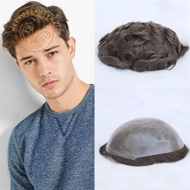 

Mens Frontal Toupee 100% Human Hair Forehead Hairline Thin Skin PU Hairline Men's Hair