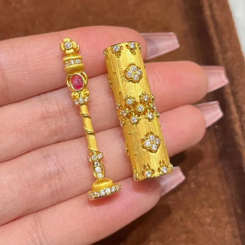 9999 Gold Ancient gold magic wand pendant 24K real gold brushed pendant exquisite women's new fashion design 9999 necklace