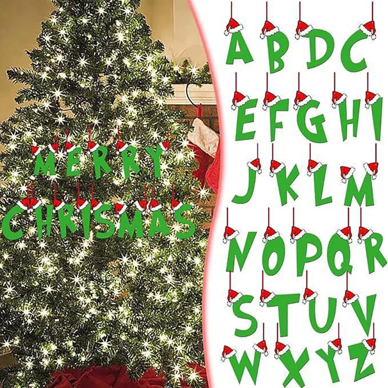Grüner Elfen-Stil, 26 Buchstaben, Weihnachtsbaum, hängende Ornamente, DIY-Handwerk, Geschenkanhänger, frohe Weihnachtsdekoration für Zuhause, 2026 Neujahr