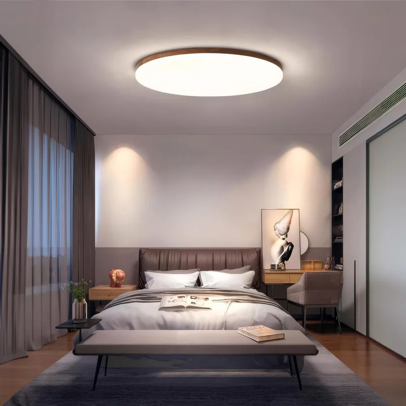 Nogueira Madeira Flush Mount Luz de teto, Minimalismo moderno, Wabi-sabi, Ultrathin Eye Protection, Sala de Estudo e Quarto