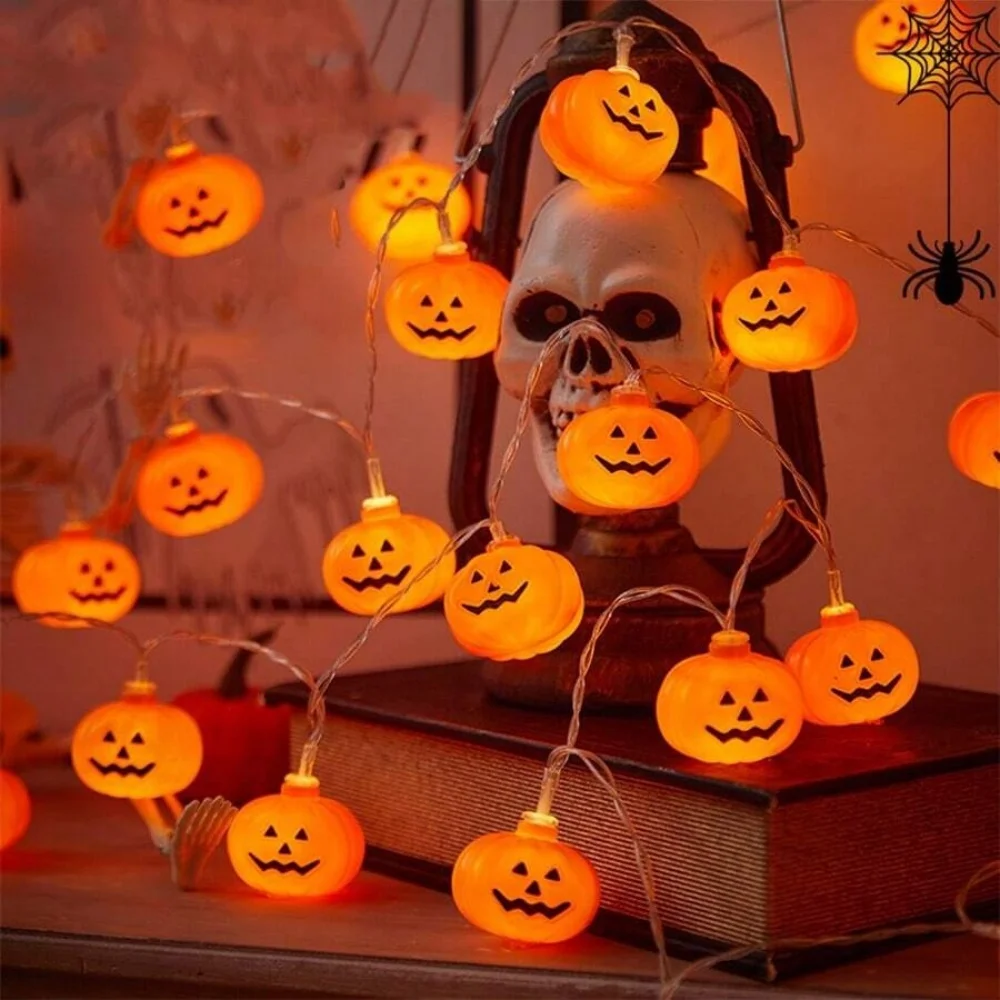 10/20 LED Pumpkin String Lights Battery Operated for Halloween Window Balcony Camping Trick or Treat Festival Decor