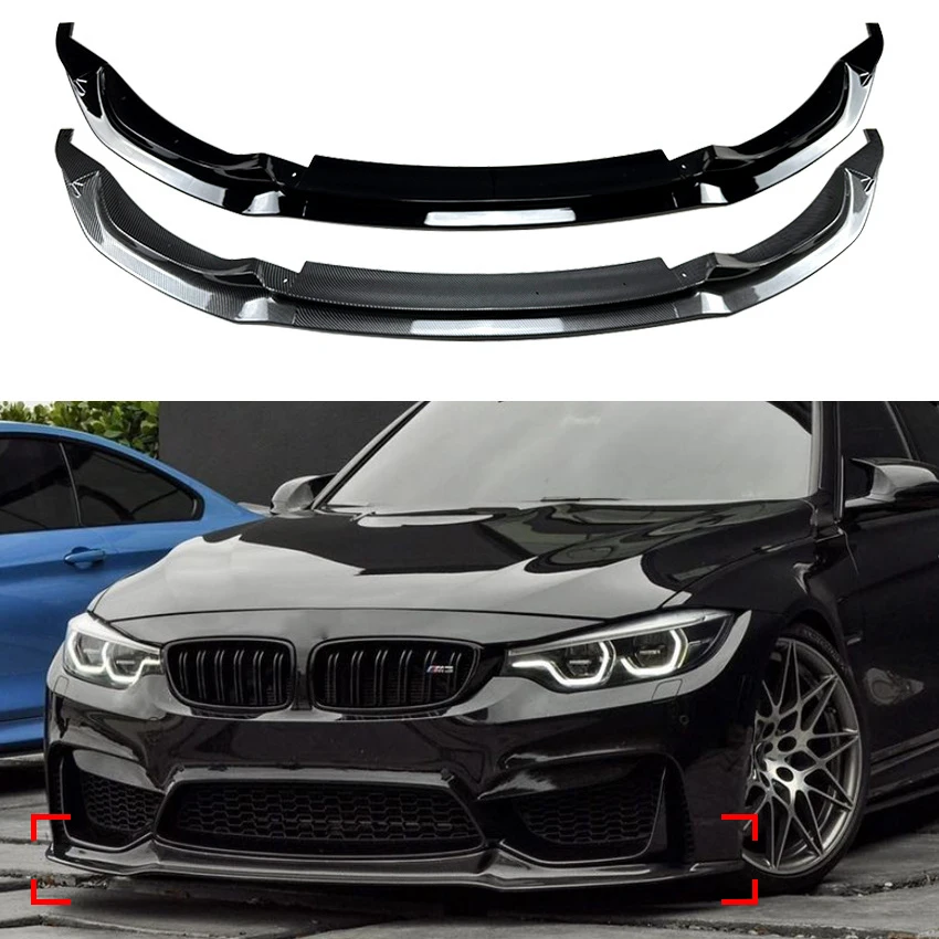 3PCS Car Front Bumper Lip Spoiler Splitter For BMW M3 F80 M4 F82 F83 Diffuser Splitter Cover Gurad Body kits 2015-2020 Tuning