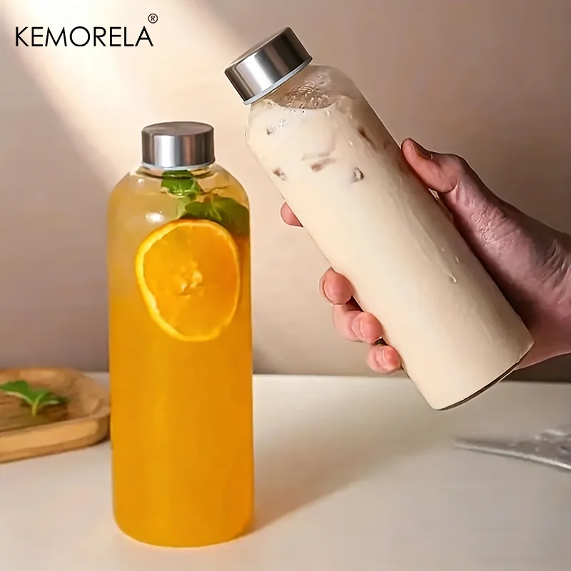 Glass Sports Water Bottle with Lid Leak-Proof And Heat-Resistant 500/750/1000ML for Travel And Storing Such As Juices, Smoothies