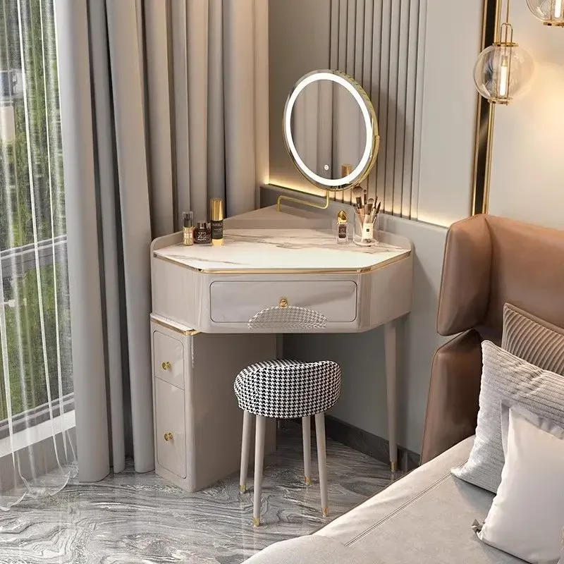 

Modern Simple Vanity Dressing Table, Corner, with LED Mirror Integrated Bedroom Furniture