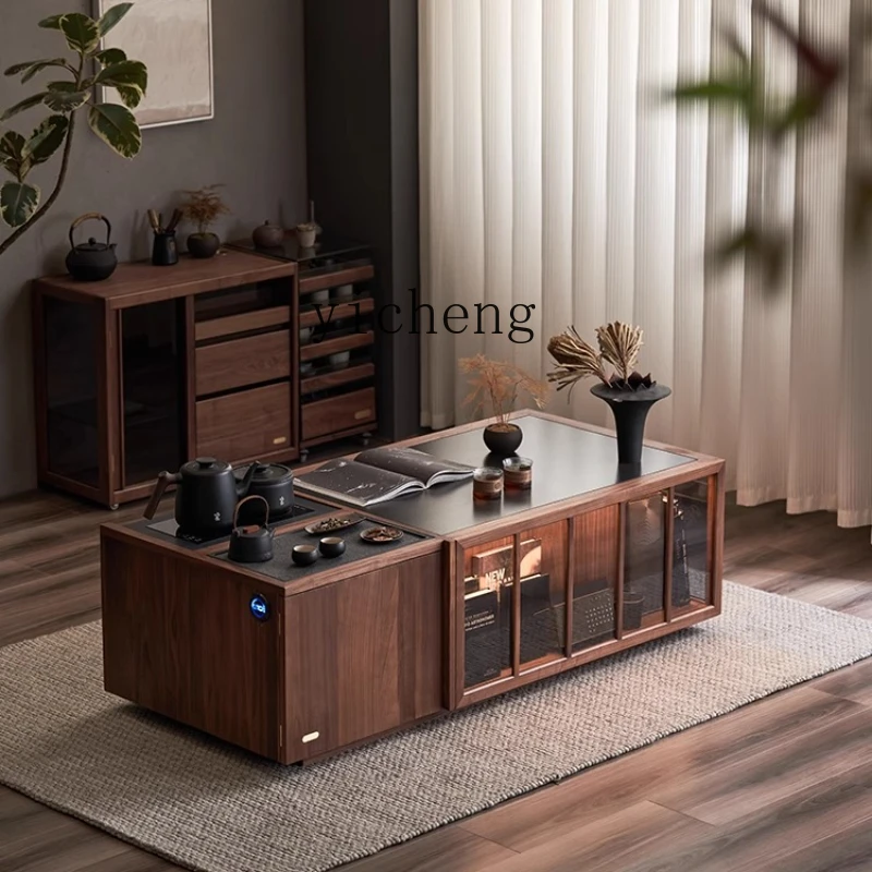 

XL Lifting coffee table New Chinese-style household solid wood rock slab tea making tea table Integrated tea making table