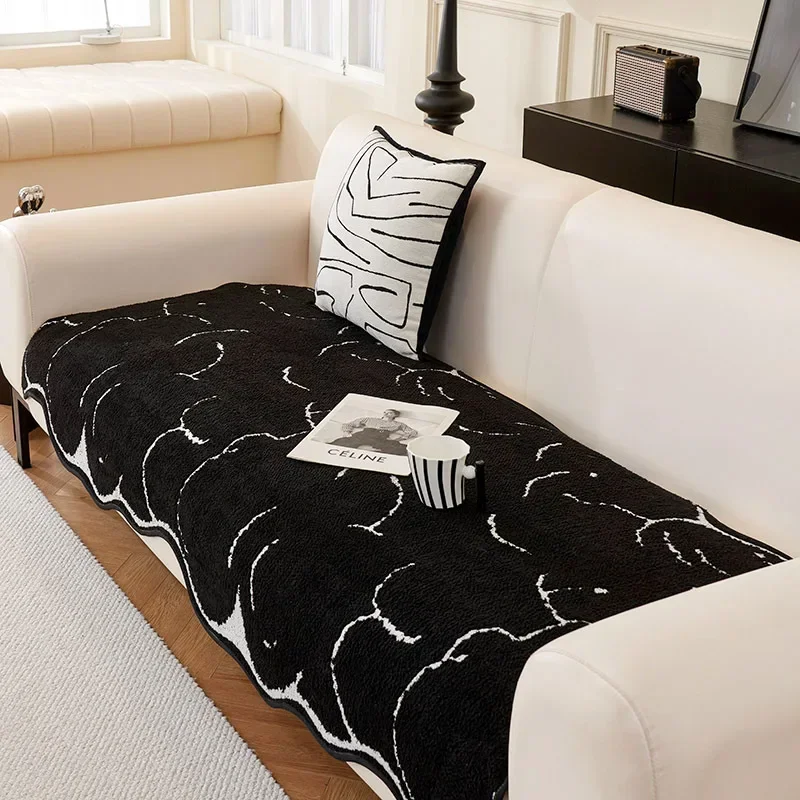 1PC Sofa Cushion Irregular Special-shaped Plush Winter Black Premium Sofa Non-slip Cover Cover Towel Home Textile