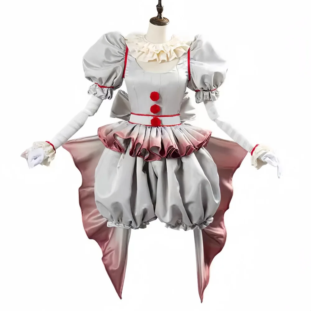 Filme palhaço cosplay pennywise traje peruca genderswap halloween horror lolita vestido feminino fantasia vestido carnaval festa conjunto completo