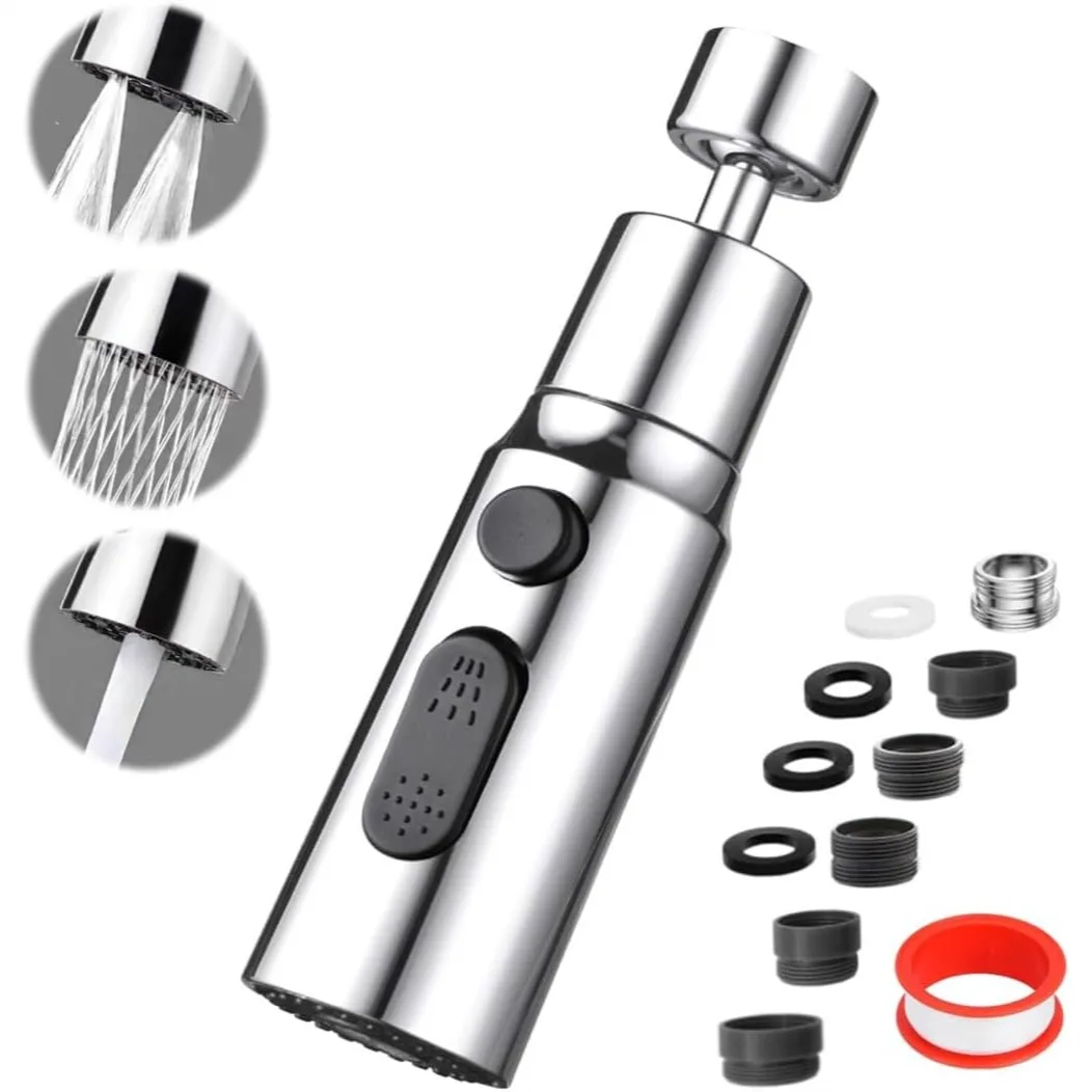 

Kitchen Faucet Aerator Splash Proof Spout, 3 Function Tap Spray Head with 360° Swivel for Sink