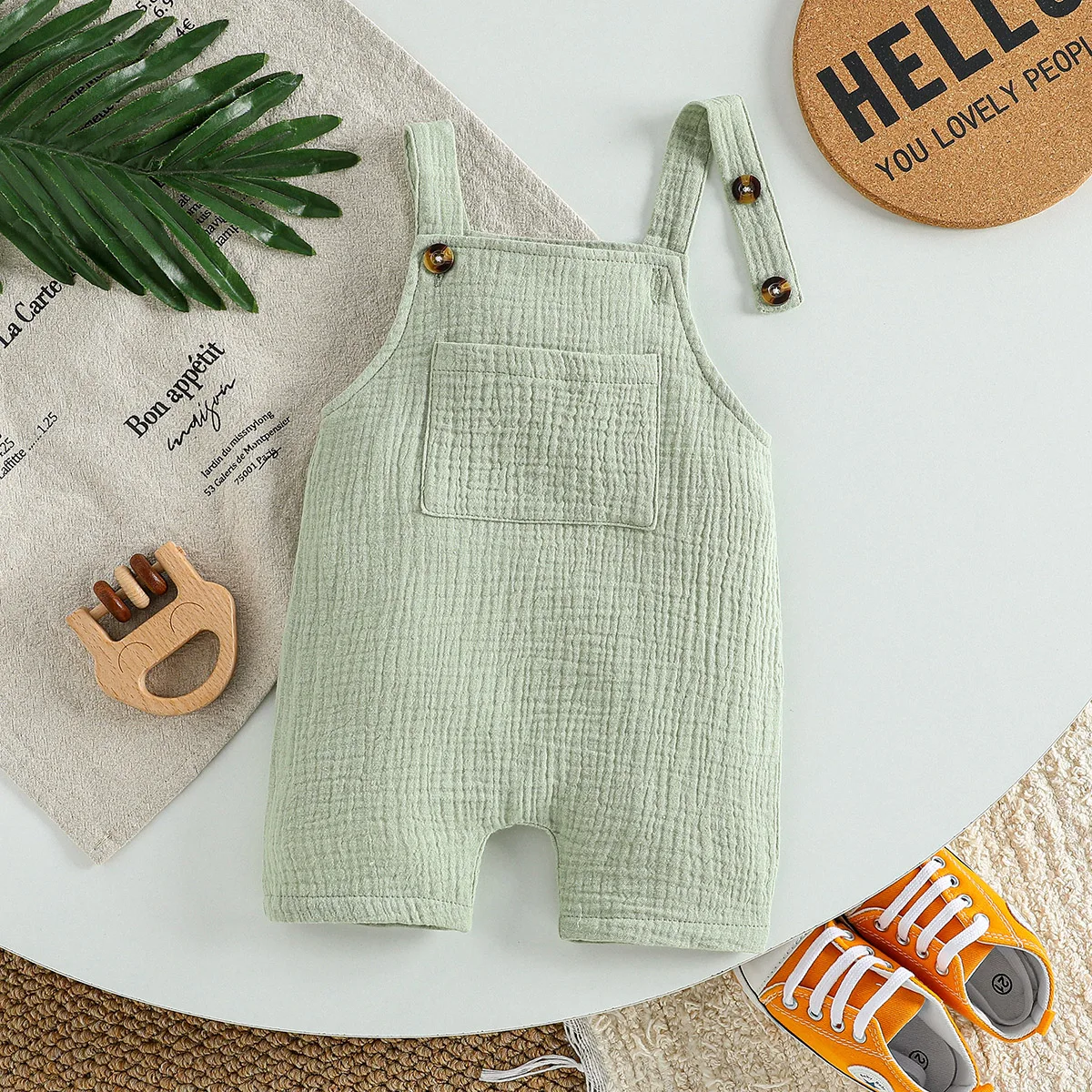 Infant Baby Boys Girls Unisex Suspenders Rompers Jumpsuits Overalls Cotton Solid Soft Sleeveless Baby Newborn Summer Clothing