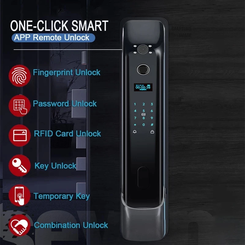 New biometric fingerprint security lock smart door lock password key ic card unlock app camera monitor electronic lock