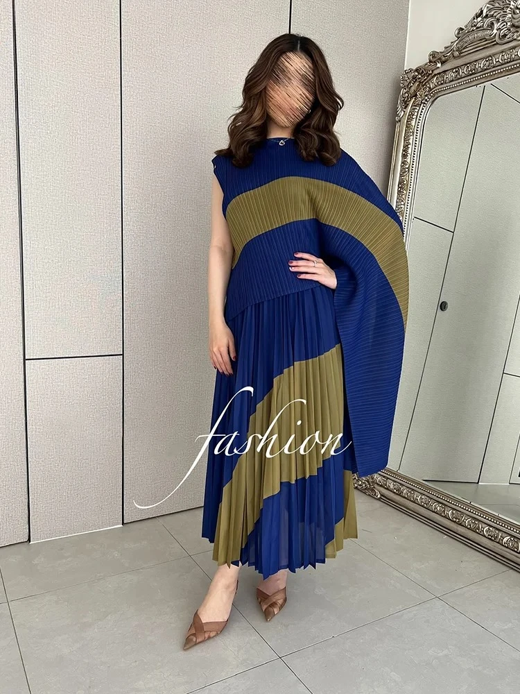 

Spring Fashion Pleated Women 2 Piece Set for Women 2025 New Irregular Shawl Top + Long Elastic Waist Swing A-line Skirt