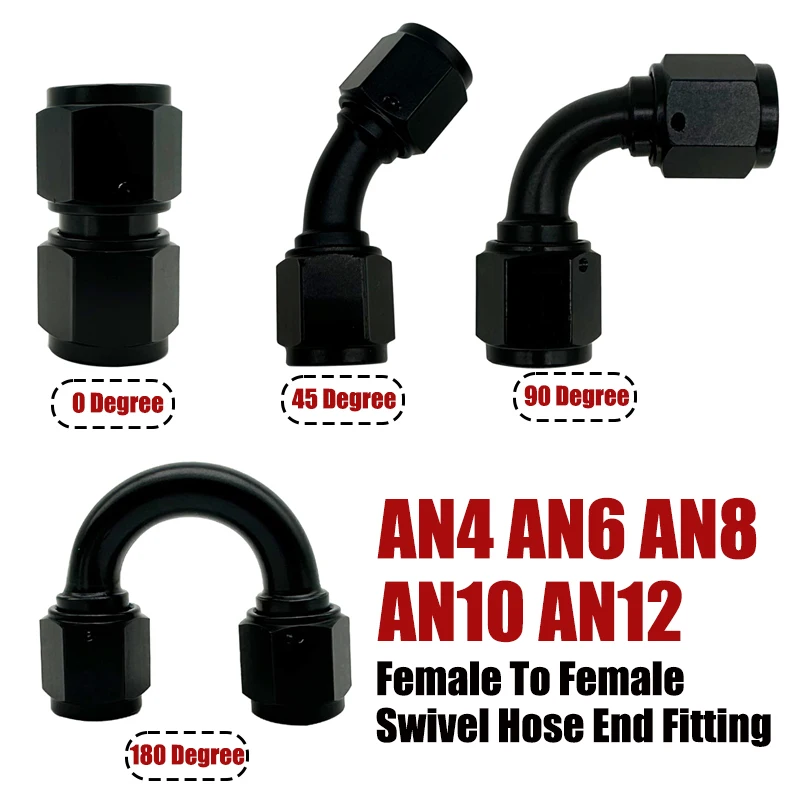 4AN/6AN/8AN/10AN/12AN Female to Female Union Straight 0°/45°/90°/180° Degree Swivel Hose End Fitting Adapter Oil Line Connector