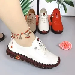 Women  Vintage Breathable Shoes Platform Loafers Lace Up Leather Hollow Slip-On New Fashion Casual Mom Shoe Zapatos Mujer 2024