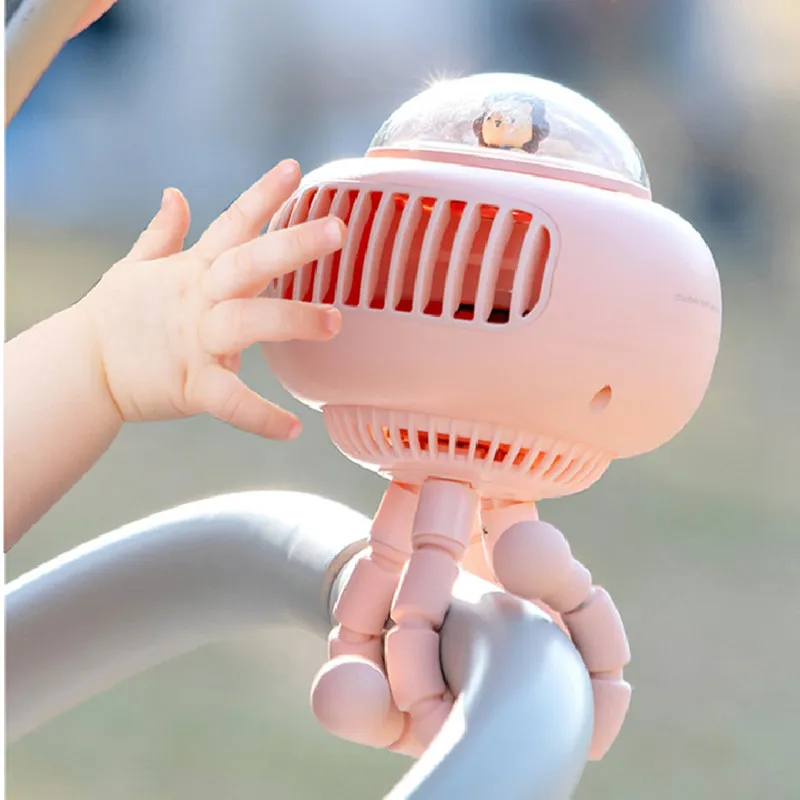 مروحة عربة صغيرة محمولة محمولة لاسلكية قابلة لإعادة الشحن ، السفر في الهواء الطلق ، مبرد أطفال متأرجح ، مروحة مشبك ، أبيض ووردي