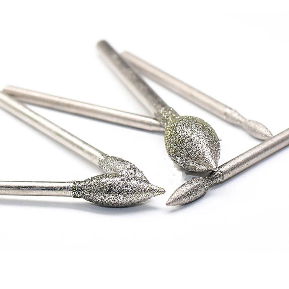 10 Pz Diamante Rettifica Testa Lucidatura J Punte Ad Ago Frese Metallo Pietra Giada Incisione Strumenti di Intaglio Per Dremel 2.35mm 3mm Gambo