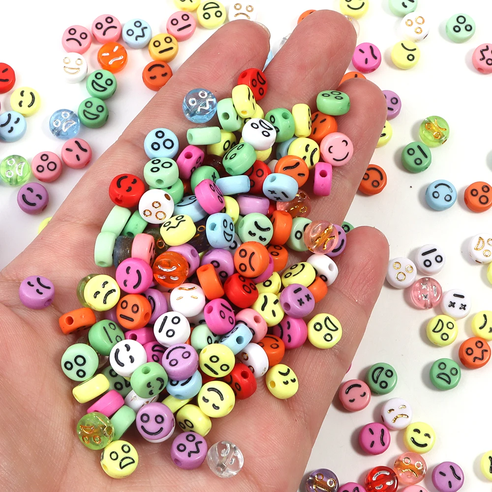 100 teile/los Acryl Flache Runde Perlen Mehrfarbige Emoticons Perlen Lose Spacer Perlen Für DIY Schmuck Machen Armband Halskette