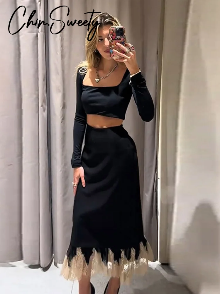 

Sexy Lace Patchwork Women Skirt Fashion Zippers Hip Package Empire Female Skirts 2026 Spring Autumn Elegant Lady Clothes New