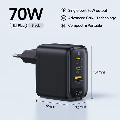 Зарядное устройство Baseus 70W с быстрой зарядкой Type-C USB, поддержка QC PD PPS, портативное зарядное устройство для iPhone 17 16 15 14, MacBook Air, зарядка для ноутбуков