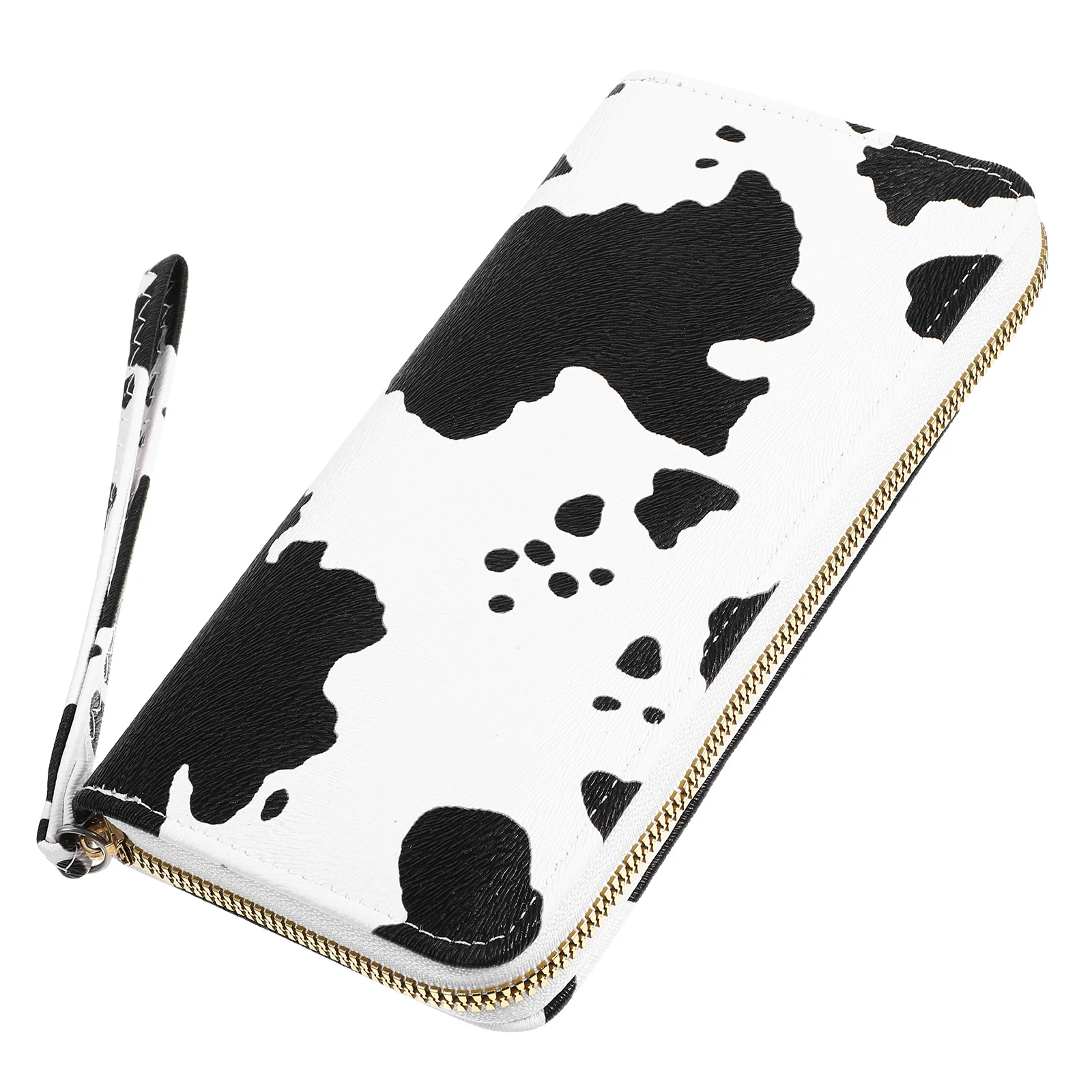 

Multi compartment Wallet Small Size Black Cow Print PU Women Purse Portable Zipper Pouch Compact Handbags