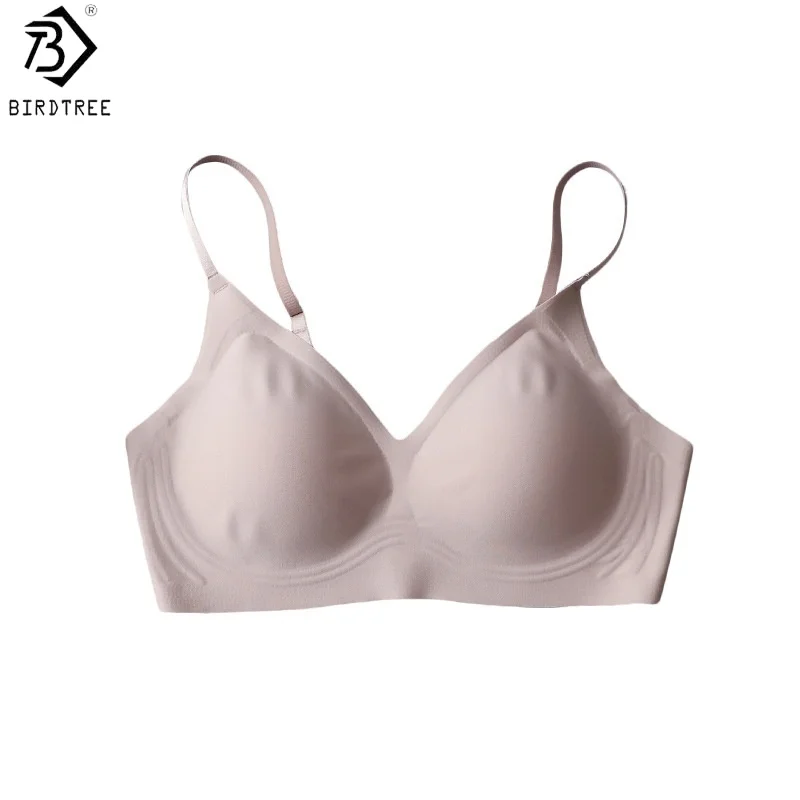 Birdtree, Silk Blended Wireless Bra, Women 3/4 Cup Solid Linerie Underwear, Breathable Traceless Bras, 2026 Spring New A62118JF