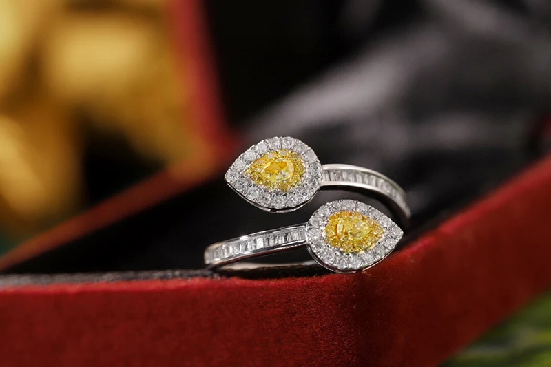 KUGG 100% 18K White Gold Rings Real Natural Yellow Diamond Engagement Ring for Women Fashion Design High Party Jewelry