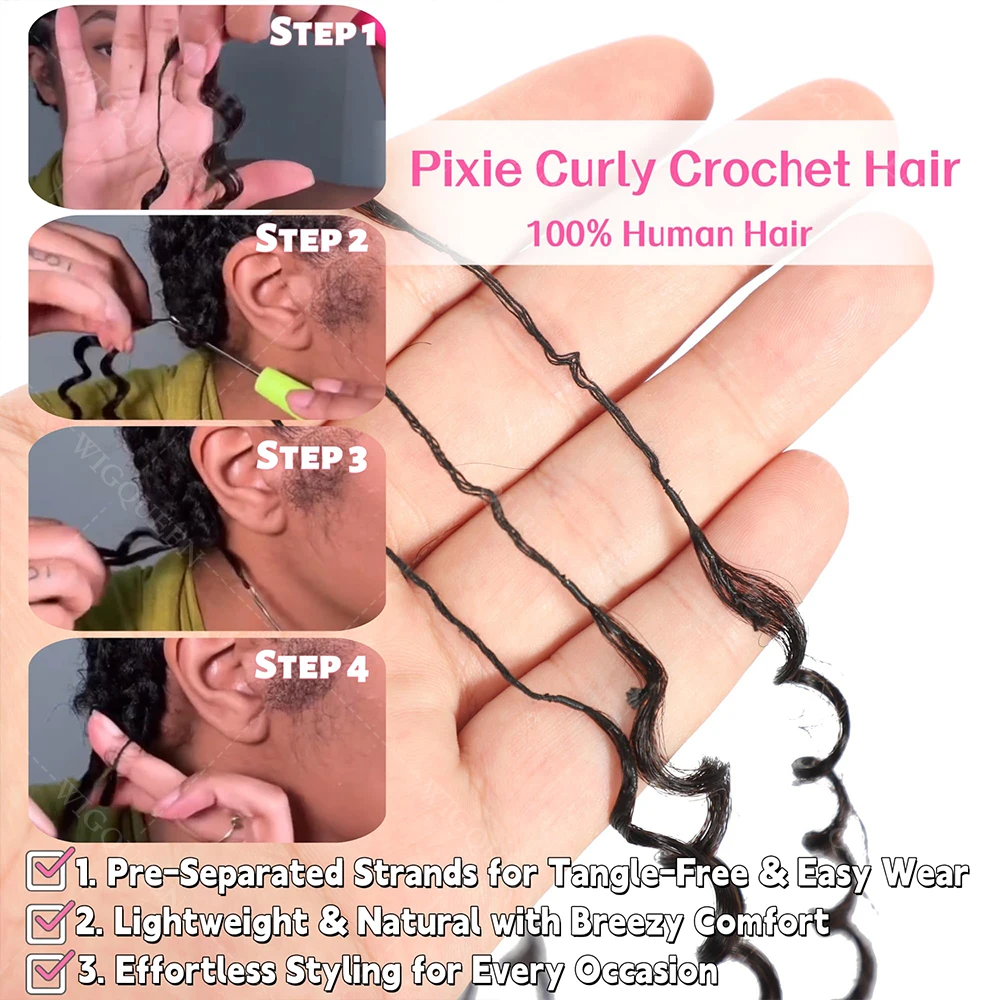 12A الأفرو غريب مجعد الكروشيه الشعر البشري مع سلسلة قبل يحلق قابلة لإعادة الاستخدام ريشة اللوالب الصغيرة مجعد وصلات شعر كروشيه جديلة