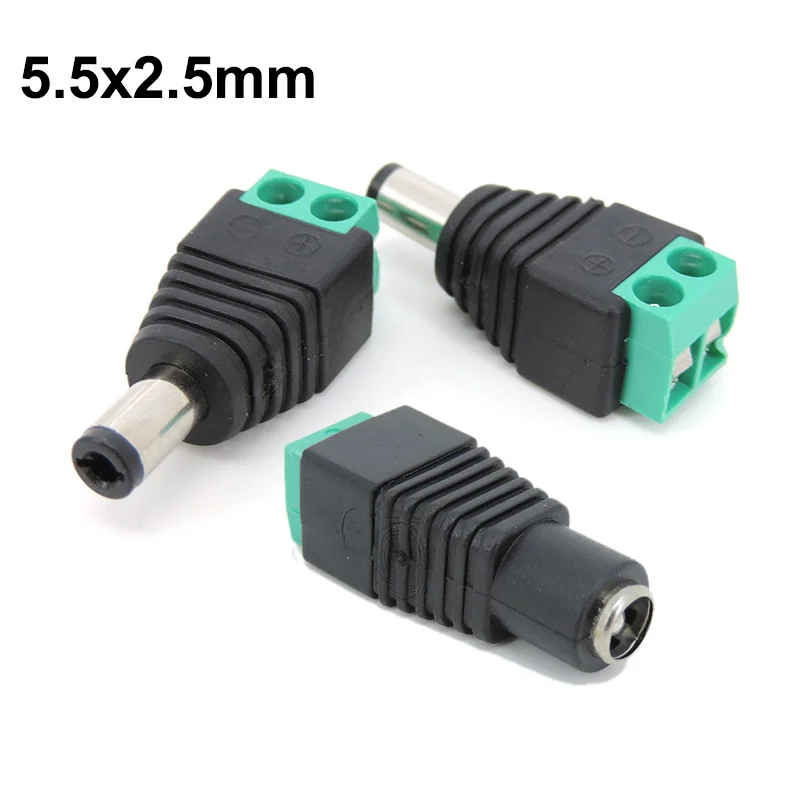 5pcs DC Power Male female Plug 5V 12V 2.5 x 5.5 5.5*2.5mm Jack Adapter terminal Connector Plug for CCTV single color LED Light t