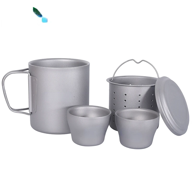 Boundless Voyage Titanium Double-wall Tea Mug & Mini Cups Set 330ml+2pcs 45ml Outdoor Camping Making Tea Pot Kettle Lightweight