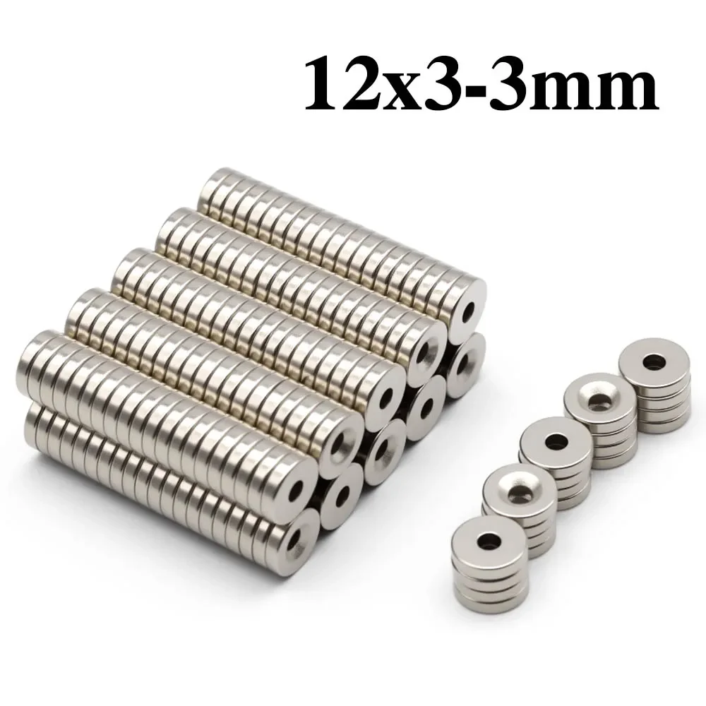 12x3-3mm Super Powerful Round With Holes Magnet Neodymium Magnet NdfeB N35 Strong Permanent Magnetic imanes Refrigerator Magnet