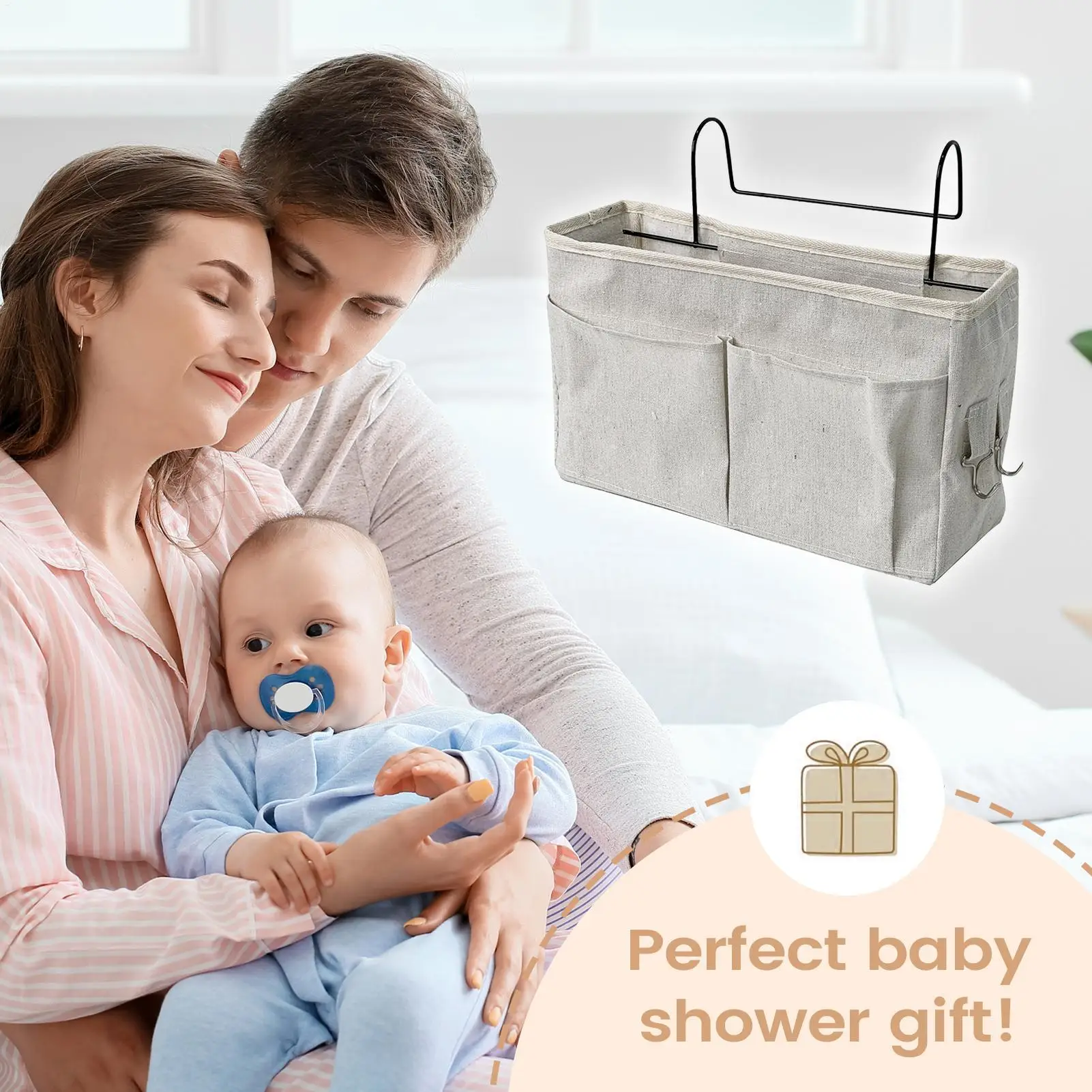 منظم تخزين بجانب السرير قابل للتعديل وموفر للمساحة وحقيبة تخزين زجاجات الأطفال لغرفة النوم وغرفة الأطفال بطابقين