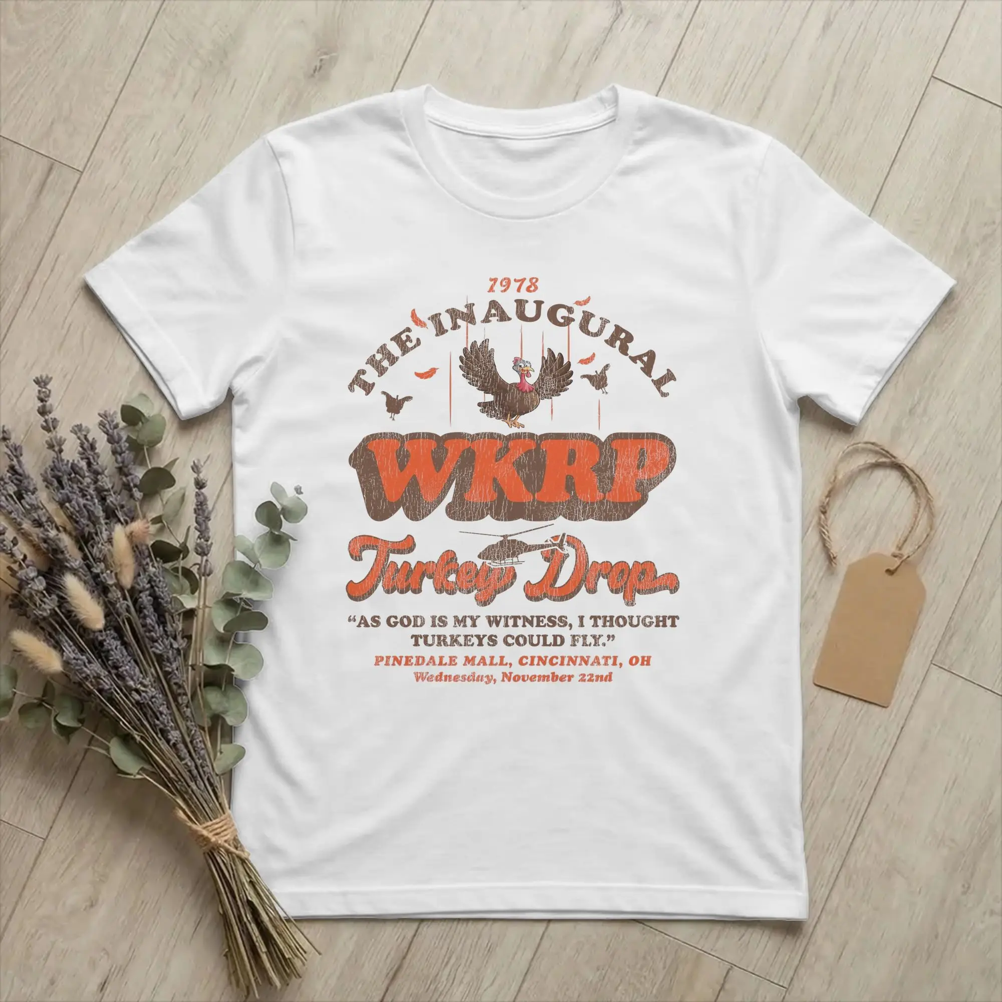 The Inaugural WKRP Turkey Drop 1978 Men T Shirt Thanksgiving Funny Tees Short Sleeve Crewneck T-Shirt 100% Cotton Plus Size Tops