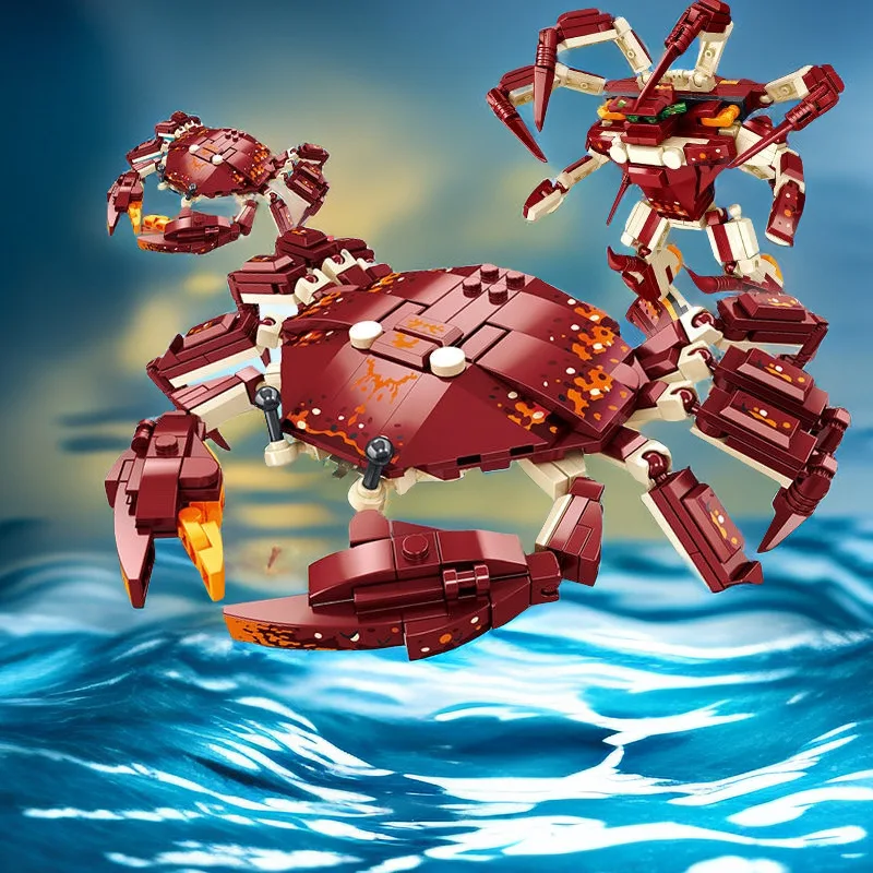 

2025 Aquarium Biological Building Blocks Underwater Mobile Team Lobster Megalodon Crab Children's Puzzle and Intelligence