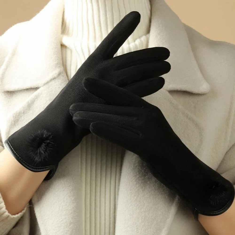 Fashion Fleece Suede Gloves Windproof Touch Screen Winter Women's Gloves Full Finger Anti Cold Cycling Mittens Female