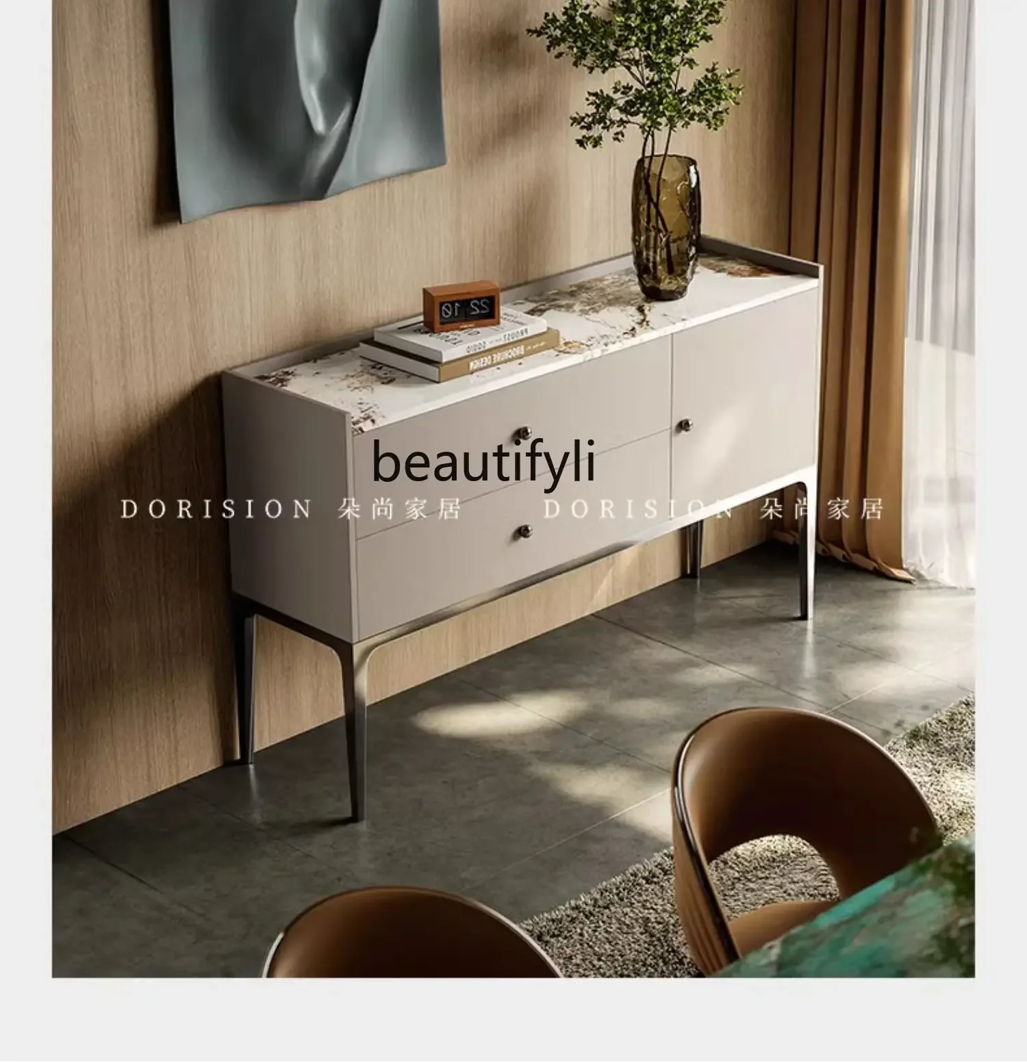 

CC Italian-style entrance cabinet is opposite the door, living room entrance decorative modern light luxury high-footed cabine