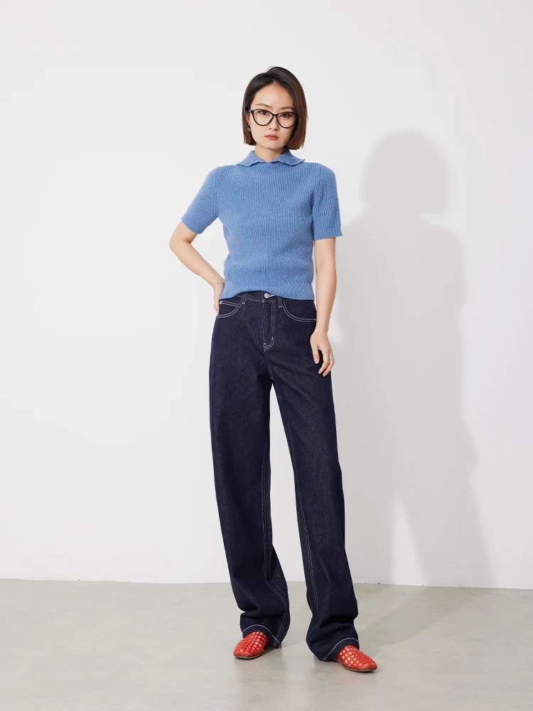 

Женские джинсы с высокой талией и прямыми штанинами, оригинального цвета, облегающие, с заклепками, модный тренд Весна 2025